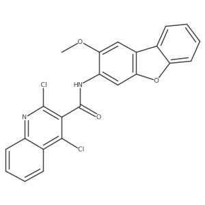 2,4-dichloro-N-{4-methoxy-8-oxatricyclo[7.4.0.0^{2,7}]trideca-1(9),2,4,6,10,12-hexaen-5-yl}quinoline-3-carboxamide结构式