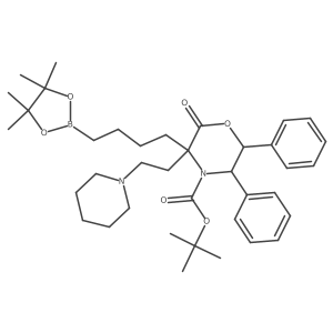 tert-butyl (3R)-2-oxo-5,6-diphenyl-3-(2-piperidin-1-ylethyl)-3-[4-(4,4,5,5-tetramethyl-1,3,2-dioxaborolan-2-yl)butyl]morpholine-4-carboxylate Structure