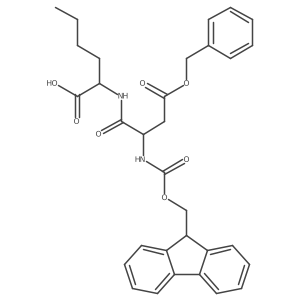 (2S)-2-[(2S)-3-(benzyl carboxy)-2-({[(9H-fluoren-9-yl)methoxy]carbonyl}amino)propanamido]hexanoic acid Structure