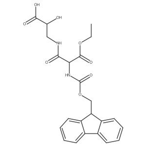 3-[2-(ethyl carboxy)-2-({[(9H-fluoren-9-yl)methoxy]carbonyl}amino)acetamido]-2-hydroxypropanoic acid结构式