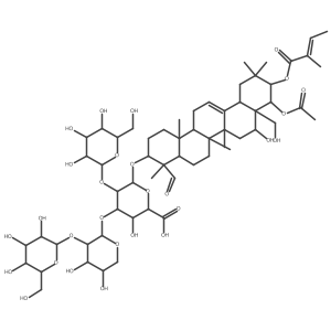 (3I(2),4I+/-,16I+/-,21I(2),22I+/-)-22-(Acetyloxy)-16,28-dihydroxy-21-[[(2Z)-2-methyl-1-oxo-2-buten-1-yl]oxy]-23-oxoolean-12-en-3-yl O-I(2)-D-galactopyranosyl-(1a2)-O-[O-I(2)-D-glucopyranosyl-(1a2)-I+/--L-arabinopyranosyl-(1a3)]-I(2)-D-glucopyranosiduronic acid结构式