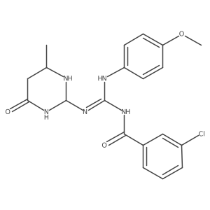 3-chloro-N-[(Z)-N-(4-methoxyphenyl)-N'-(4-methyl-6-oxo-1,3-diazinan-2-yl)carbamimidoyl]benzamide结构式
