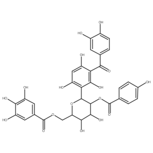 (3,4-Dihydroxyphenyl)[2,4,6-trihydroxy-3-[2-O-(4-hydroxybenzoyl)-6-O-(3,4,5-trihydroxybenzoyl)-I(2)-D-glucopyranosyl]phenyl]methanone Structure