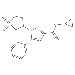 N-cyclopropyl-1-(1,1-dioxothiolan-3-yl)-5-phenyl-pyrazole-3-carboxamide结构式