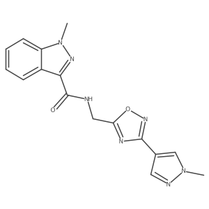 1-methyl-N-((3-(1-methyl-1H-pyrazol-4-yl)-1,2,4-oxadiazol-5-yl)methyl)-1H-indazole-3-carboxamide结构式