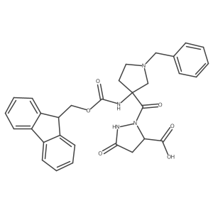 2-[1-benzyl-3-({[(9H-fluoren-9-yl)methoxy]carbonyl}amino)pyrrolidine-3-carbonyl]-5-oxopyrazolidine-3-carboxylic acid Structure