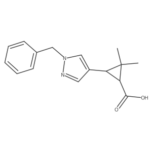 rac-(1R,3R)-3-(1-benzyl-1H-pyrazol-4-yl)-2,2-dimethylcyclopropane-1-carboxylic acid Structure