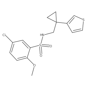 5-chloro-2-methoxy-N-{[1-(thiophen-3-yl)cyclopropyl]methyl}benzene-1-sulfonamide结构式