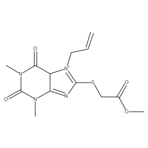 methyl 2-[(1,3-dimethyl-2,6-dioxo-7-prop-2-enyl-5H-purin-7-ium-8-yl)sulfanyl]acetate结构式