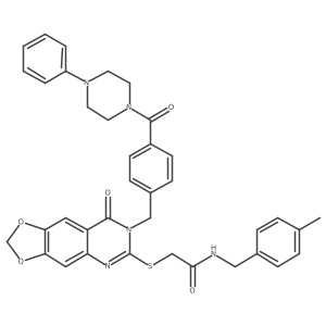 N-(4-methylbenzyl)-2-((8-oxo-7-(4-(4-phenylpiperazine-1-carbonyl)benzyl)-7,8-dihydro-[1,3]dioxolo[4,5-g]quinazolin-6-yl)thio)acetamide结构式