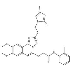 2-({2-[2-(3,5-dimethyl-1H-pyrazol-1-yl)ethyl]-8,9-dimethoxy-[1,2,4]triazolo[1,5-c]quinazolin-5-yl}sulfanyl)-N-(2-methylphenyl)acetamide结构式