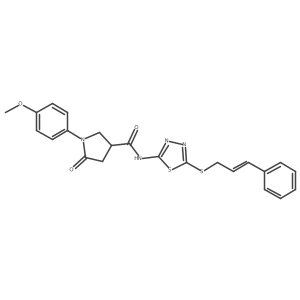 (E)-N-(5-(cinnamylthio)-1,3,4-thiadiazol-2-yl)-1-(4-methoxyphenyl)-5-oxopyrrolidine-3-carboxamide结构式