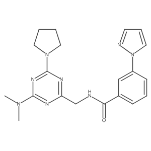 N-((4-(dimethylamino)-6-(pyrrolidin-1-yl)-1,3,5-triazin-2-yl)methyl)-3-(1H-pyrazol-1-yl)benzamide结构式