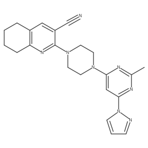2-{4-[2-methyl-6-(1H-pyrazol-1-yl)pyrimidin-4-yl]piperazin-1-yl}-5,6,7,8-tetrahydroquinoline-3-carbonitrile结构式