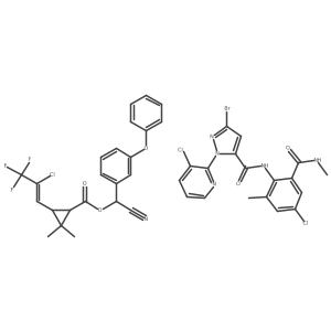 Cyclopropanecarboxylic acid, 3-[(1Z)-2-chloro-3,3,3-trifluoro-1-propenyl]-2,2-dimethyl-, (R)-cyano(3-phenoxyphenyl)methyl ester, (1S,3S)-rel-, mixt. with 3-bromo-N-[4-chloro-2-methyl-6-[(methylamino)carbonyl]phenyl]-1-(3-chloro-2-pyridinyl)-1H-pyrazole-5-carboxamide Structure