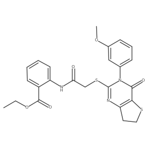 Ethyl 2-(2-((3-(3-methoxyphenyl)-4-oxo-3,4,6,7-tetrahydrothieno[3,2-d]pyrimidin-2-yl)thio)acetamido)benzoate结构式