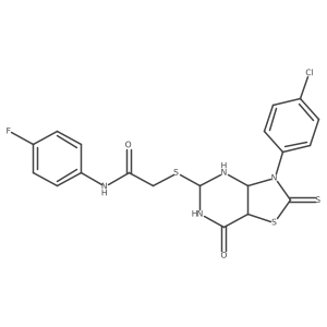2-[[3-(4-chlorophenyl)-7-oxo-2-sulfanylidene-4,5,6,7a-tetrahydro-3aH-[1,3]thiazolo[4,5-d]pyrimidin-5-yl]sulfanyl]-N-(4-fluorophenyl)acetamide结构式