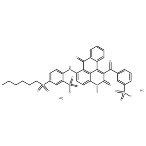 Diammonium 5-(hexylsulfonyl)-2-{[3-methyl-2,7-dioxo-1-(3-sulfonatobenzoyl)-2,7-dihydro-3H-naphtho[1,2,3-de]quinolin-6-yl]amino}benzenesulfonate结构式