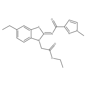 (Z)-ethyl 2-(6-ethyl-2-((1-methyl-1H-pyrazole-3-carbonyl)imino)benzo[d]thiazol-3(2H)-yl)acetate结构式
