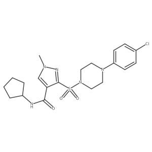 3-{[4-(4-chlorophenyl)piperazin-1-yl]sulfonyl}-N-cyclopentyl-1-methyl-1H-pyrazole-4-carboxamide结构式