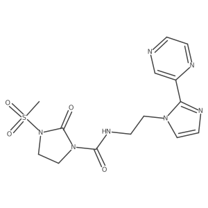 3-(methylsulfonyl)-2-oxo-N-(2-(2-(pyrazin-2-yl)-1H-imidazol-1-yl)ethyl)imidazolidine-1-carboxamide结构式