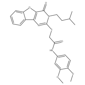 N-(3,4-dimethoxyphenyl)-2-{[3-(3-methylbutyl)-4-oxo-3,4-dihydro[1]benzofuro[3,2-d]pyrimidin-2-yl]sulfanyl}acetamide Structure