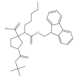 1-[(tert-butoxy)carbonyl]-3-({[(9H-fluoren-9-yl)methoxy]carbonyl}(3-methoxypropyl)amino)pyrrolidine-3-carboxylic acid结构式