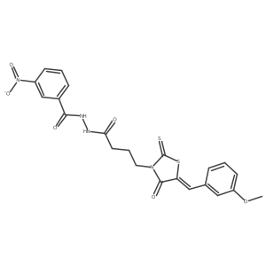 (E)-N'-(4-(5-(3-methoxybenzylidene)-4-oxo-2-thioxothiazolidin-3-yl)butanoyl)-3-nitrobenzohydrazide结构式
