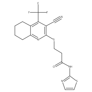 3-((3-cyano-4-(trifluoromethyl)-5,6,7,8-tetrahydroquinolin-2-yl)thio)-N-(thiazol-2-yl)propanamide结构式