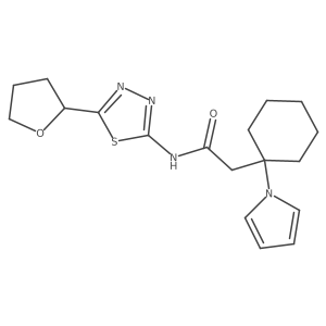 2-(1-(1H-pyrrol-1-yl)cyclohexyl)-N-(5-(tetrahydrofuran-2-yl)-1,3,4-thiadiazol-2-yl)acetamide结构式