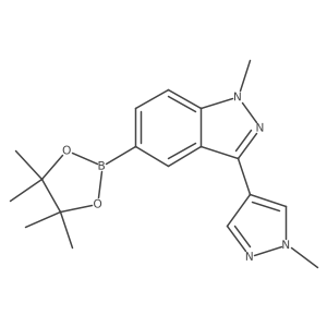 1-Methyl-3-(1-methylpyrazol-4-yl)-5-(4,4,5,5-tetramethyl-1,3,2-dioxaborolan-2-yl)indazole Structure
