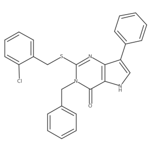 3-benzyl-2-((2-chlorobenzyl)thio)-7-phenyl-3H-pyrrolo[3,2-d]pyrimidin-4(5H)-one结构式