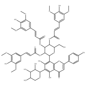4H-1-Benzopyran-4-one, 6-alpha-L-arabinopyranosyl-5,7-dihydroxy-2-(4-hydroxyphenyl)-8-(2,3,4-tris-O-(3-(4-hydroxy-3,5-dimethoxyphenyl)-1-oxo-2-propenyl)-beta-D-galactopyranosyl)-结构式