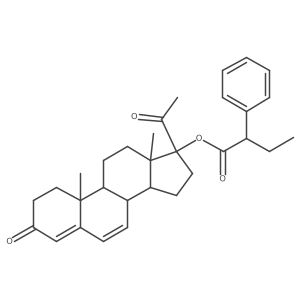 14-Acetyl-2,15-dimethyl-5-oxotetracyclo[8.7.0.0^{2,7}.0^{11,15}]heptadeca-6,8-dien-14-yl 2-phenylbutanoate结构式