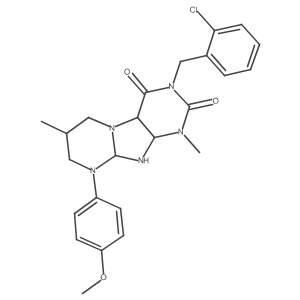 3-[(2-chlorophenyl)methyl]-9-(4-methoxyphenyl)-1,7-dimethyl-6,7,8,9a,10,10a-hexahydro-4aH-purino[7,8-a]pyrimidine-2,4-dione结构式