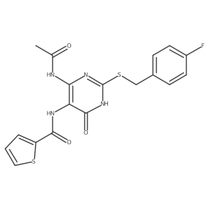 N-(4-acetamido-2-((4-fluorobenzyl)thio)-6-oxo-1,6-dihydropyrimidin-5-yl)thiophene-2-carboxamide结构式