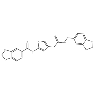N-(4-(2-((benzo[d][1,3]dioxol-5-ylmethyl)amino)-2-oxoethyl)thiazol-2-yl)benzo[d][1,3]dioxole-5-carboxamide结构式