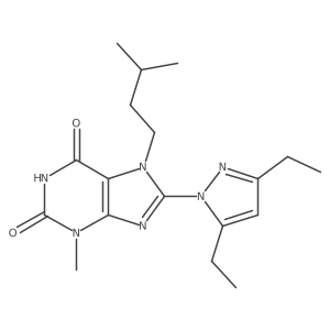 8-(3,5-Diethylpyrazolyl)-3-methyl-7-(3-methylbutyl)-1,3,7-trihydropurine-2,6-d ione结构式