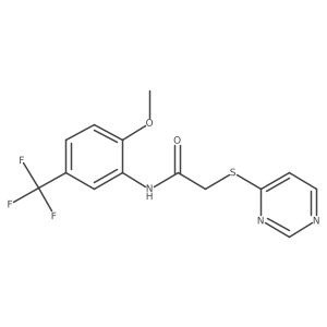 N-(2-methoxy-5-(trifluoromethyl)phenyl)-2-(pyrimidin-4-ylthio)acetamide结构式