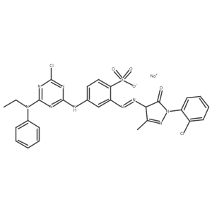 4-[[4-Chloro-6-(ethylphenylamino)-1,3,5-triazin-2-yl]amino]-2-[2-[1-(2-chlorophenyl)-4,5-dihydro-3-methyl-5-oxo-1H-pyrazol-4-yl]diazenyl]-benzenesulfonic acid sodium salt (1:1)结构式