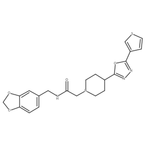 N-(benzo[d][1,3]dioxol-5-ylmethyl)-2-(4-(5-(thiophen-3-yl)-1,3,4-oxadiazol-2-yl)piperidin-1-yl)acetamide结构式