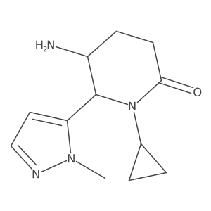 (5S,6S)-5-Amino-1-cyclopropyl-6-(2-methylpyrazol-3-yl)piperidin-2-one结构式