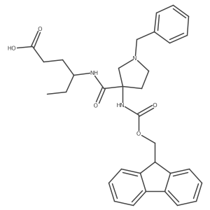 4-{[1-benzyl-3-({[(9H-fluoren-9-yl)methoxy]carbonyl}amino)pyrrolidin-3-yl]formamido}hexanoic acid结构式