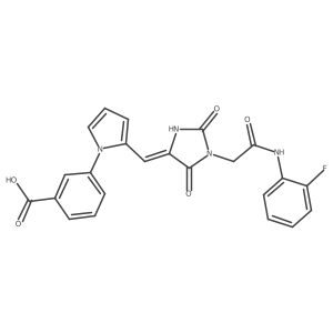 (Z)-3-(2-((1-(2-((2-Fluorophenyl)amino)-2-oxoethyl)-2,5-dioxoimidazolidin-4-ylidene)methyl)-1H-pyrrol-1-yl)benzoic acid结构式