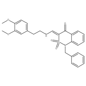(E)-1-benzyl-3-(((3,4-dimethoxyphenethyl)amino)methylene)-1H-benzo[c][1,2]thiazin-4(3H)-one 2,2-dioxide结构式