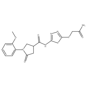 N-(5-((2-amino-2-oxoethyl)thio)-1,3,4-thiadiazol-2-yl)-1-(2-methoxyphenyl)-5-oxopyrrolidine-3-carboxamide结构式