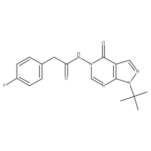 N-(1-(tert-butyl)-4-oxo-1H-pyrazolo[3,4-d]pyrimidin-5(4H)-yl)-2-(4-fluorophenyl)acetamide结构式