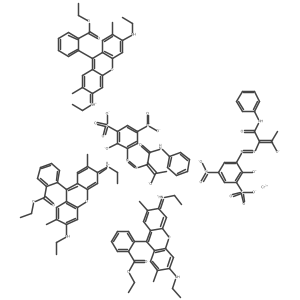 CC([O-])=C(N=Nc1cc([N+](=O)[O-])cc(S(=O)(=O)[O-])c1[O-])C(=O)Nc1ccccc1.CC([O-])=C(N=Nc1cc([N+](=O)[O-])cc(S(=O)(=O)[O-])c1[O-])C(=O)Nc1ccccc1.CCNc1cc2oc3cc(=[NH+]CC)c(C)cc-3c(-c3ccccc3C(=O)OCC)c2cc1C.CCNc1cc2oc3cc(=[NH+]CC)c(C)cc-3c(-c3ccccc3C(=O)OCC)c2cc1C.CCNc1cc2oc3cc(=[NH+]CC)c(C)cc-3c(-c3ccccc3C(=O)OCC)c2cc1C.[Cr+3]结构式