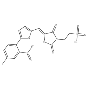 (E)-2-(5-((5-(4-methyl-2-nitrophenyl)furan-2-yl)methylene)-4-oxo-2-thioxothiazolidin-3-yl)ethanesulfonic acid结构式