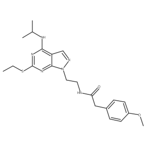 N-(2-(6-(ethylthio)-4-(isopropylamino)-1H-pyrazolo[3,4-d]pyrimidin-1-yl)ethyl)-2-(4-methoxyphenyl)acetamide结构式